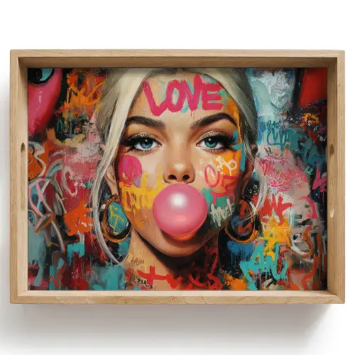 Vrouw - Kauwgom - Graffiti - Love Dienblad Rechthoek middel -z3d_shopping