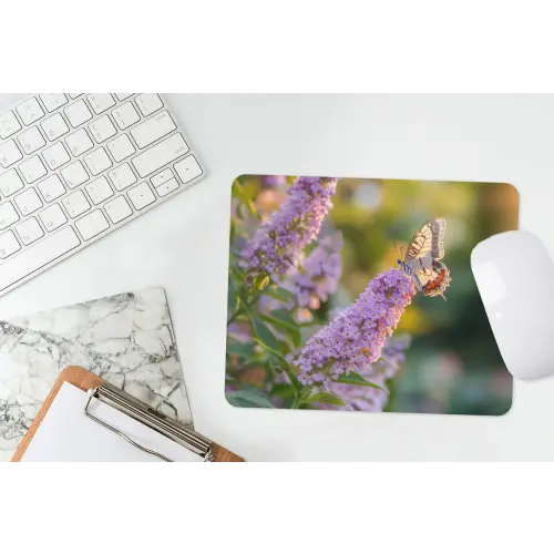 Sierlijke - Vlinder - Paarse - Bloemen muismat rubber klein -witbureau
