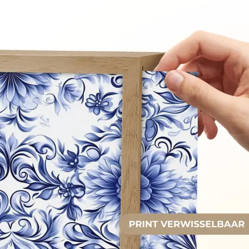 Bloemen - Blauw - Patroon - Wit Light Box met batterij (Wandlamp) middel 907 -USP_websiteprintNL