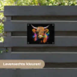 Schotse Hooglander - Graffiti - Kleurrijk - Bloem - Dieren tuinposter los doek klein -sfeer3