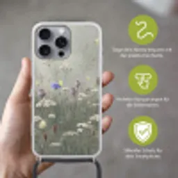 Vlinders - Wildbloemen - Illustratie - Kleurrijk Hoesje iPhone 16 Pro Max met koord klein -sfeer2_DE