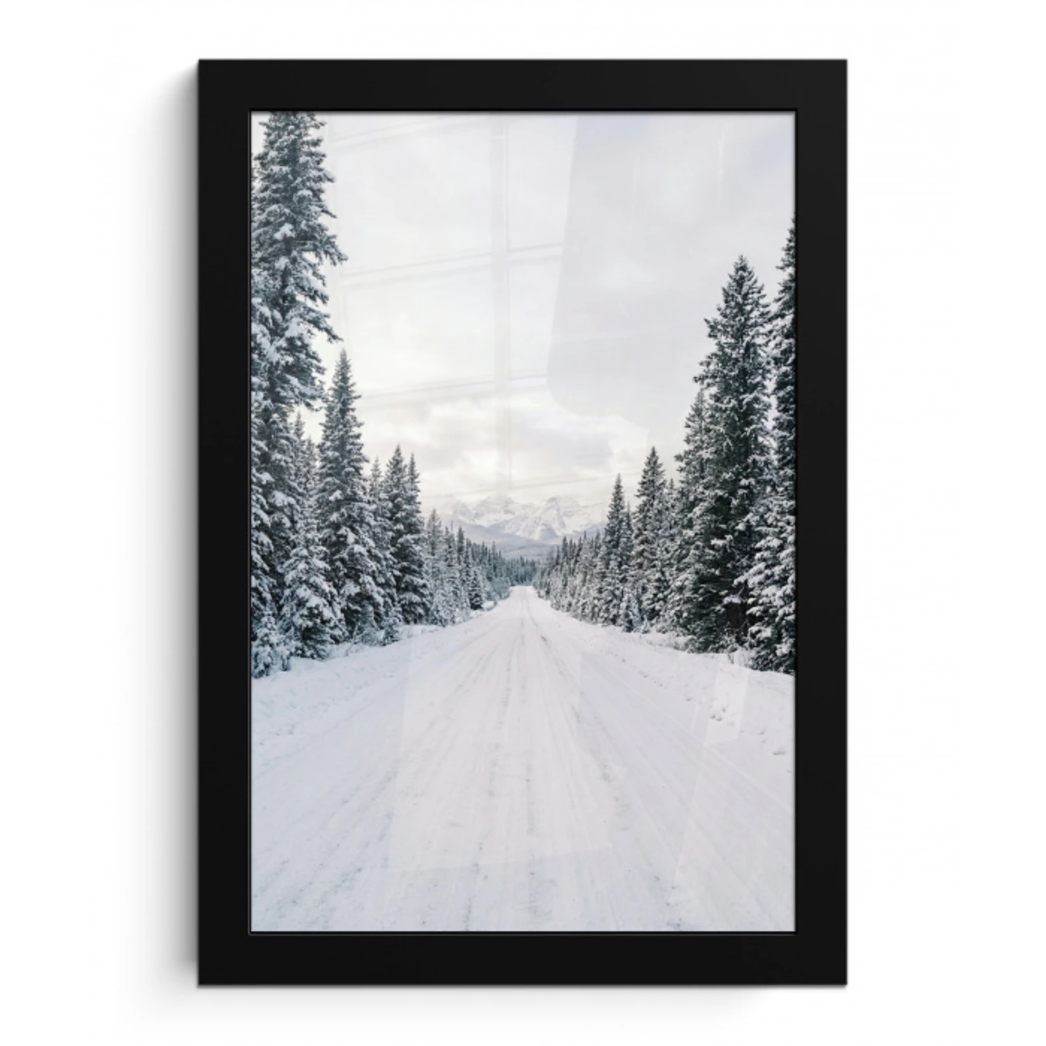 Weg - Sneeuw - Naaldbos - Winter - Avontuurlijk fotolijst zwart zonder passe partout klein -3d