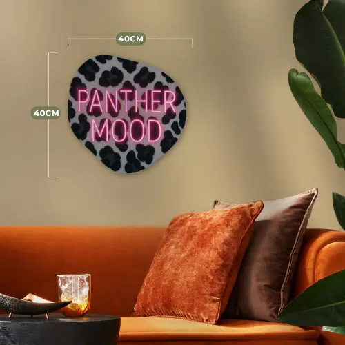 Panterprint - Zwart - Neonletters - Roze Wandcirkel Organisch Forex 3mm klein -sfeer3