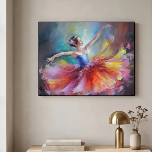 Schilderij - Olieverf - Dans - Ballerina Textielframe zwart klein -sfeer2