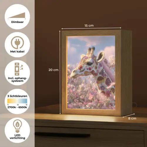 Giraffe - Bloemen - Roze Light Box met kabel (Tafellamp) klein -USP_NL