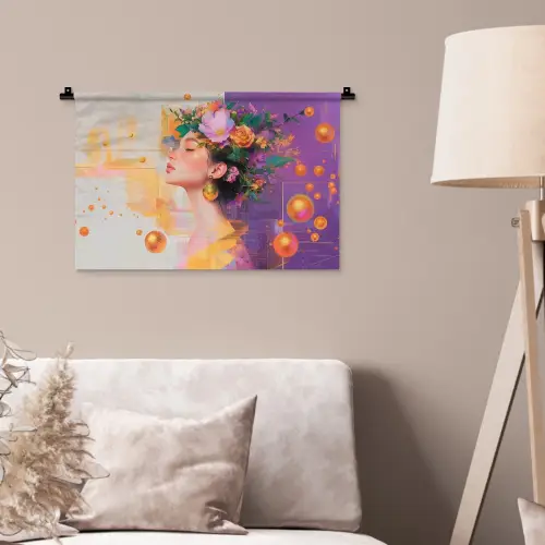Abstract - Vrouw - Bloemenkroon - Goud Wandkleed katoen klein -sfeer4