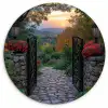 Landschap - Hek - Pad - Zonsondergang - Natuur Wandcirkel plexiglas klein -3d