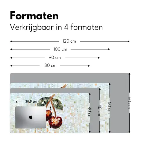 Kersen - Rood - Mozaïek - Blaadjes Muismat XXL klein -sfeer5