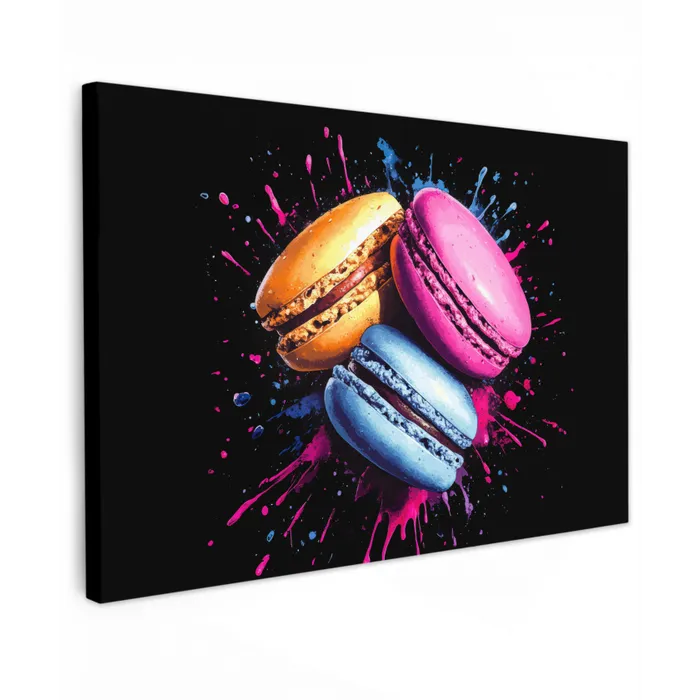 Macarons - Dessert - Graffiti - Kleurrijk - Roze - Blauw - Geel Tuinposter op houten frame 2 cm dik klein -3d