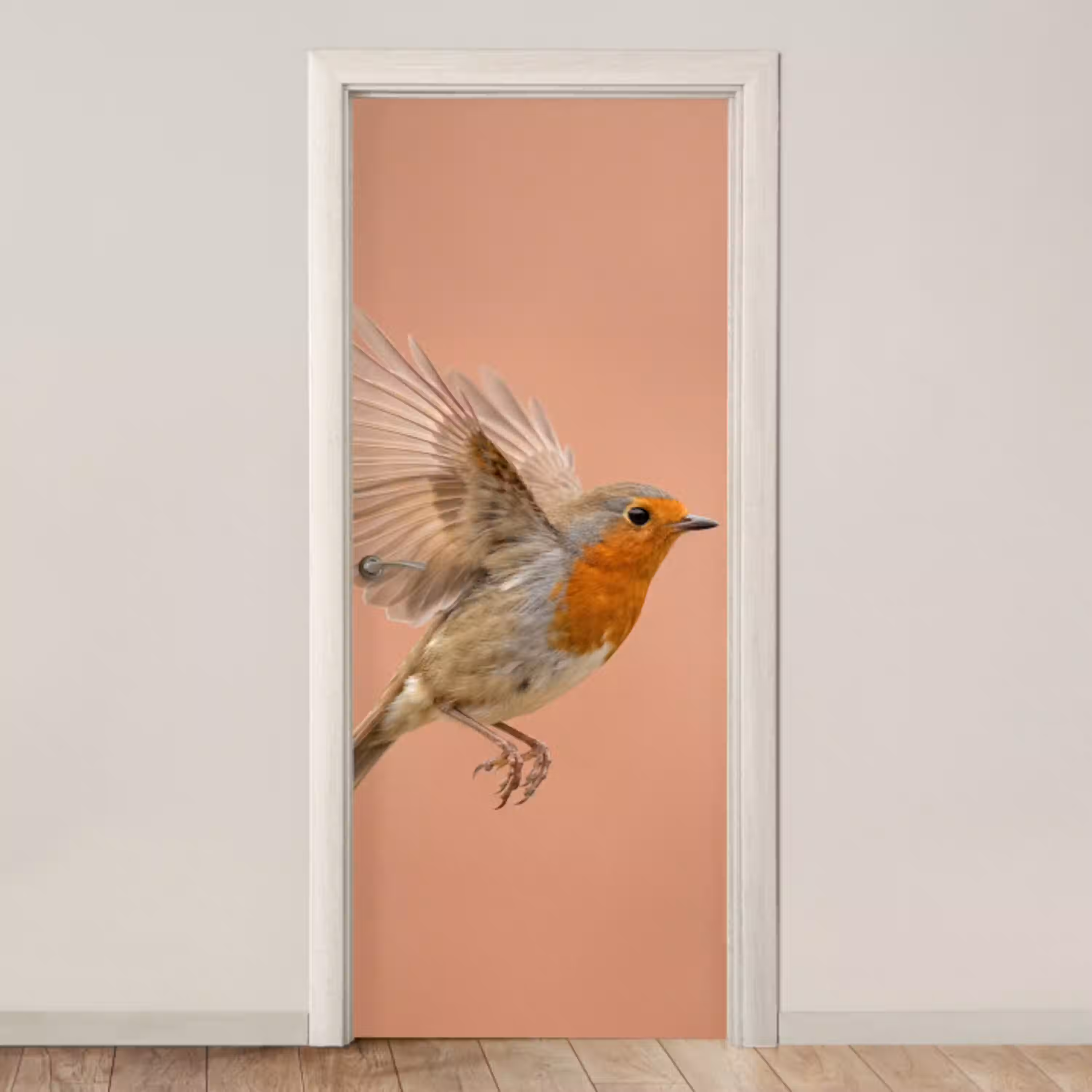 Roodborst - Natuur - Roze deurposter klein -3d_beige