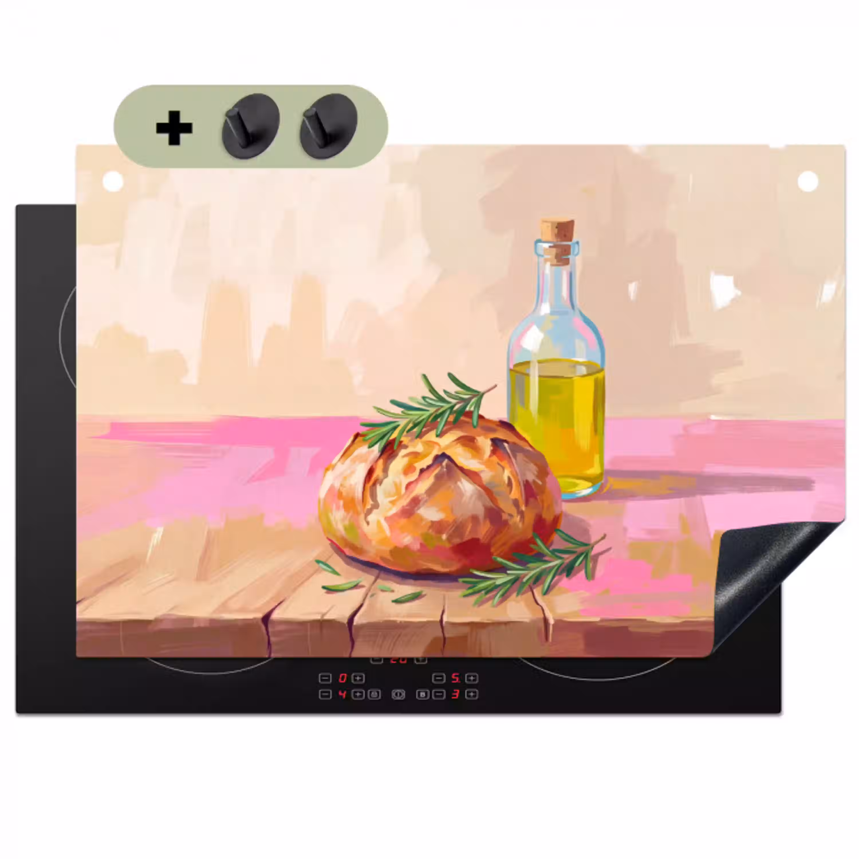 Eten - Brood - Olijfolie - Abstract - Keuken Inductie beschemer met haakjes klein -3d