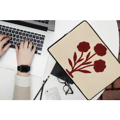 Bloemen - Bladeren - Rood - Minimalistisch laptophoes neopreen klein -bureau