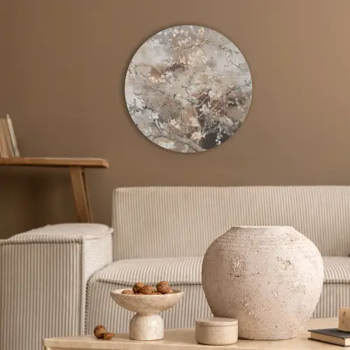 Amandelbloesem - Kunst - Van Gogh - Beige - Abstract Akoestische PET Vilt - Rond klein -sfeer1