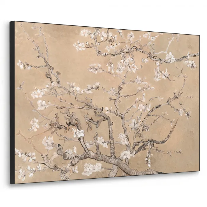 Amandelbloesem - Kunst - Van Gogh - Beige Textielframe - compleet frame klein -3d
