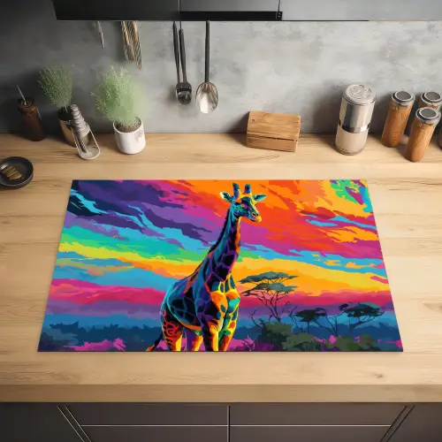 Giraffe - Savanna - Lucht - Gekleurd Inductie beschermer vinyl 3mm klein -sfeer5