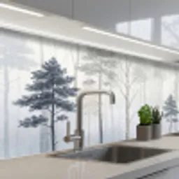 Bos - Bomen - Mist - Natuur - Illustratie - Grijs keuken achterwand 2 middel -3d_schuin