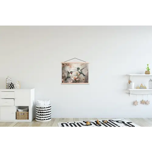 Kolibrie - Vogels - Bloemen - Planten textielposter latten blank klein -kinderkamer