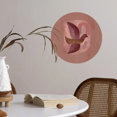 Illustratie - Vogels - Abstract - Roze Wandcirkel behangsticker klein -sfeer3