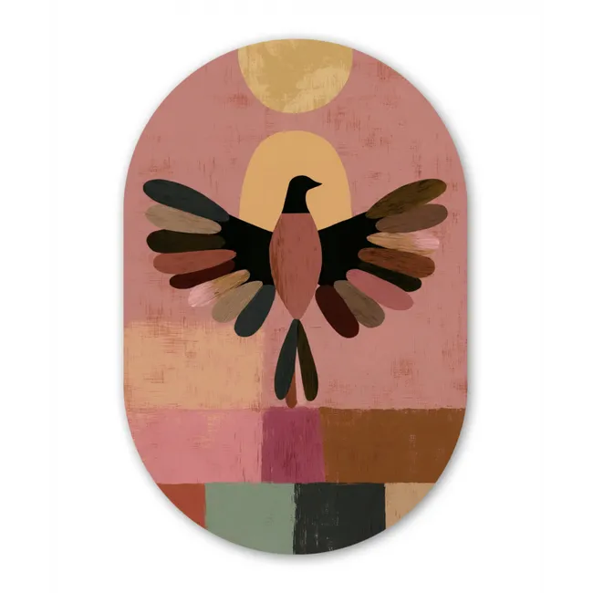 Muurovaal aluminium - Illustratie - Vogel - Vlakken - Kleurrijk