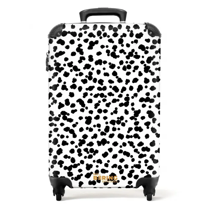 Zwarte penseelachtige stippen op een witte achtergrond. NBS - Handbagage koffer - Volwassenen Unisex middel -productfoto_recht