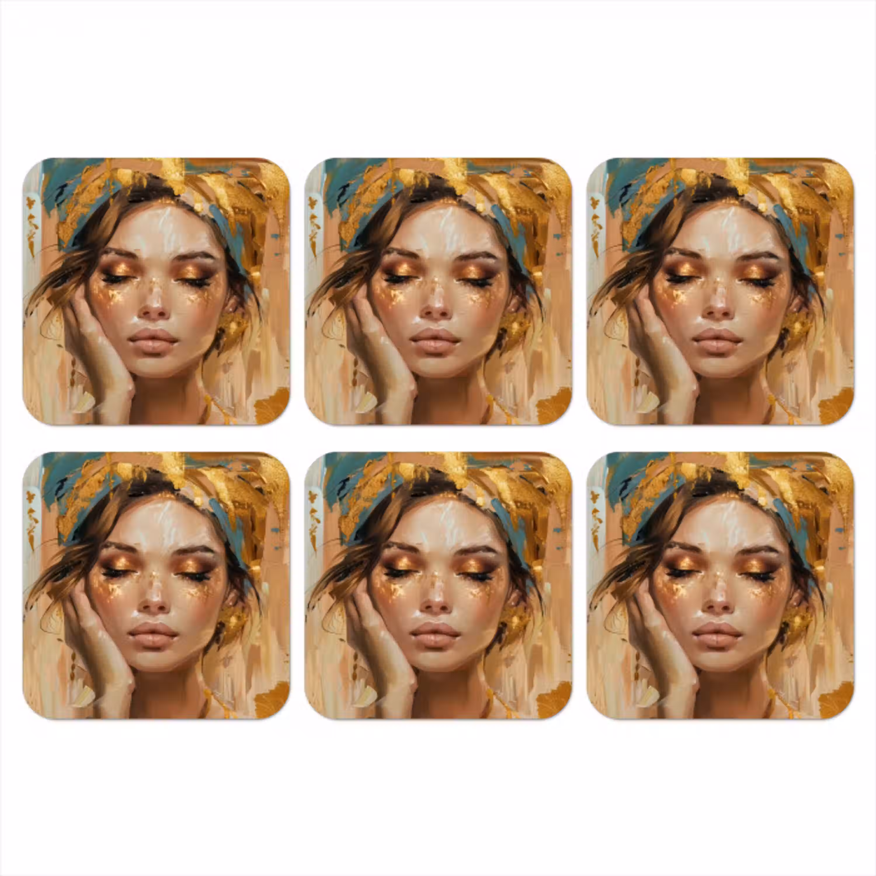 Vrouwen - Portret - Luxe - Goud onderzetter kurk middel -3d