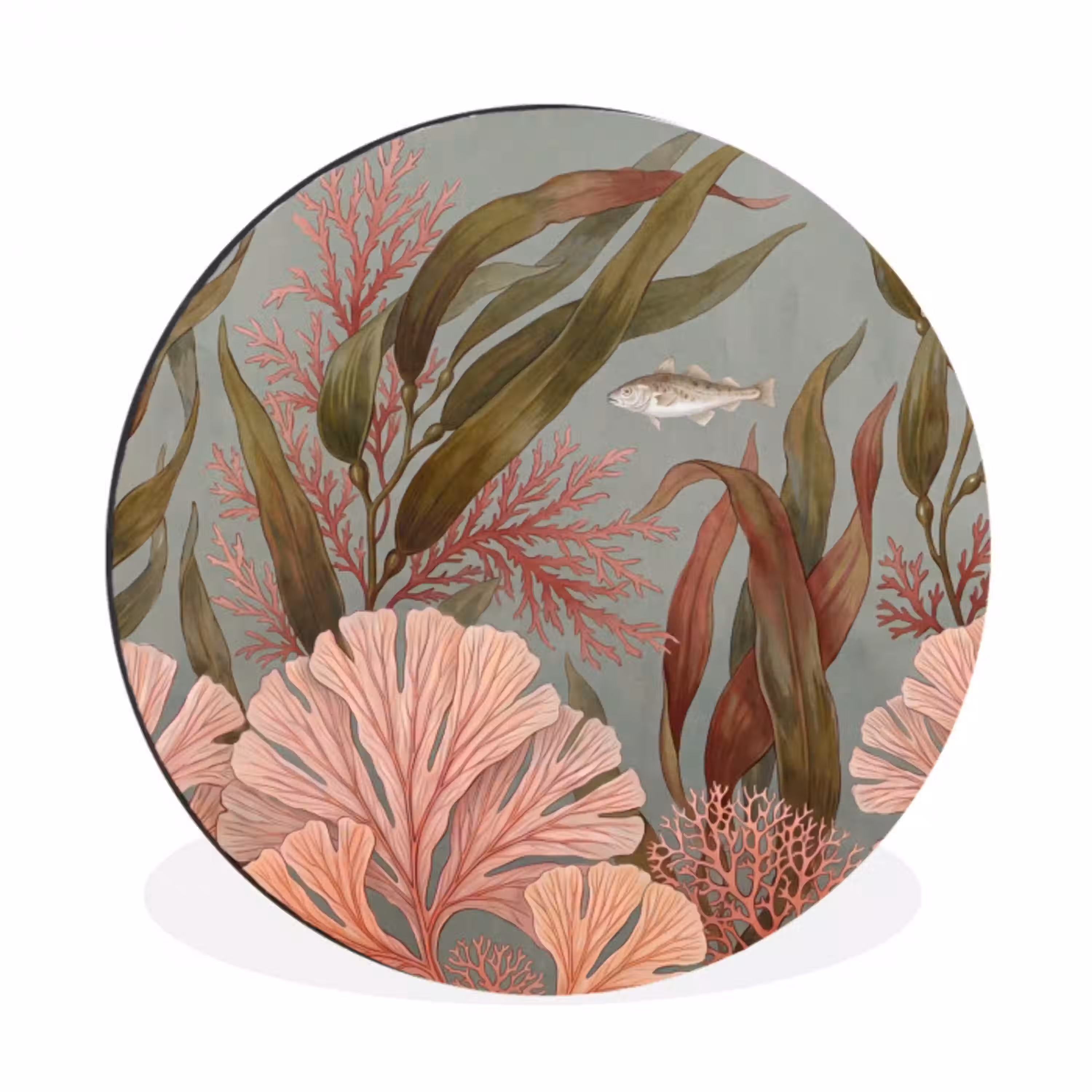 Onderwater - Planten - Vis - Vintage - Groen Wandcirkel aluminium klein -3d