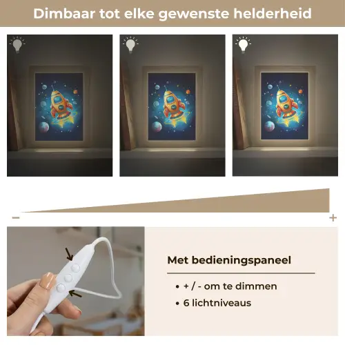 Raket - Ruimte - Planeten - Kinderen - Jongen Light Box met kabel klein -USP_dimbaarNL