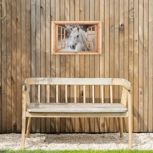 Doorkijk - Paard - Wit - Winter - Sneeuw - Dieren Tuinposter op houten frame 2 cm dik klein -sfeer4