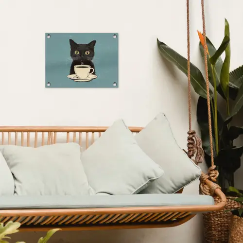 Kat - Zwart - Koffie - Minimalistisch tuinposter los doek klein -sfeer7