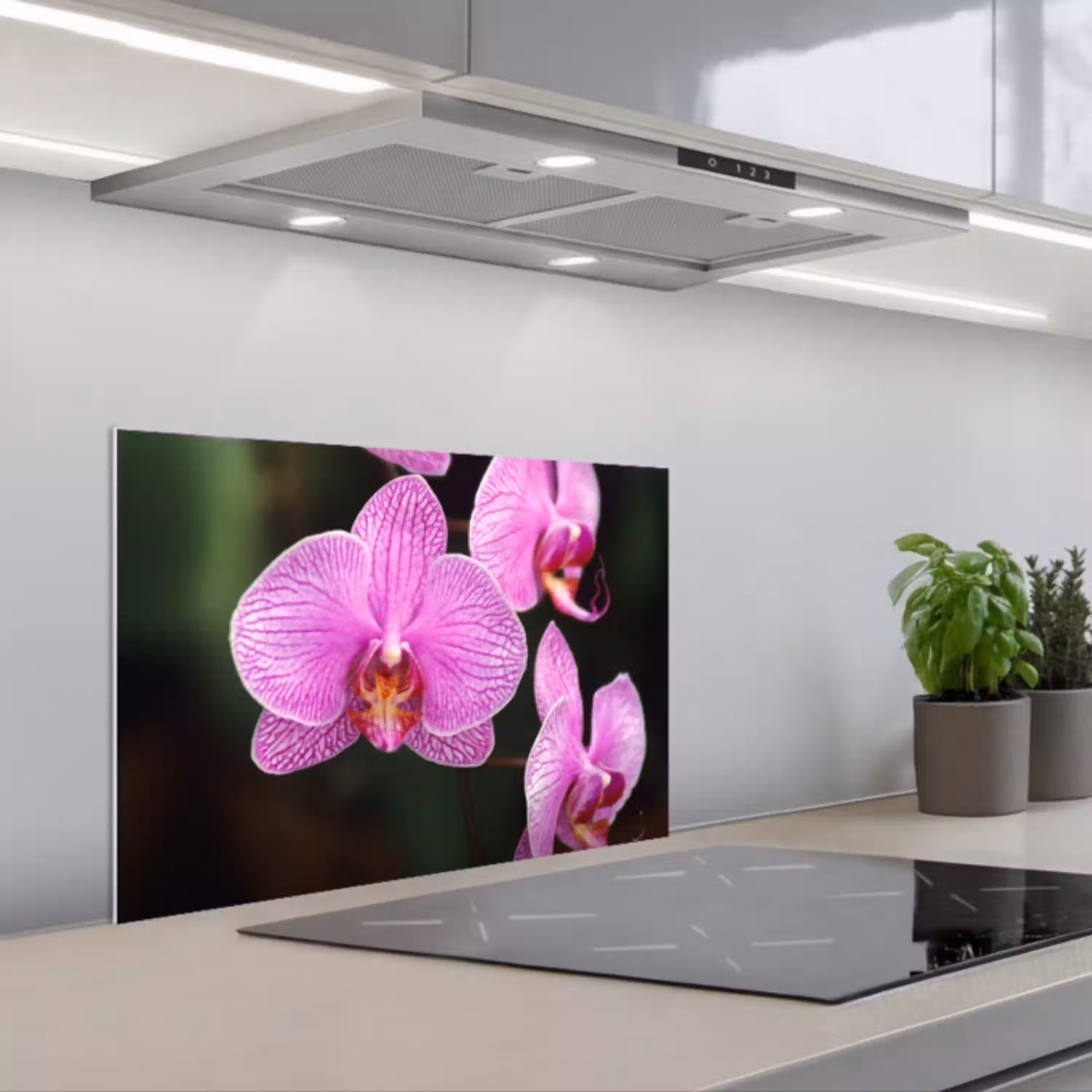 Roze orchidee keuken achterwand spatscherm klein -3d_schuin