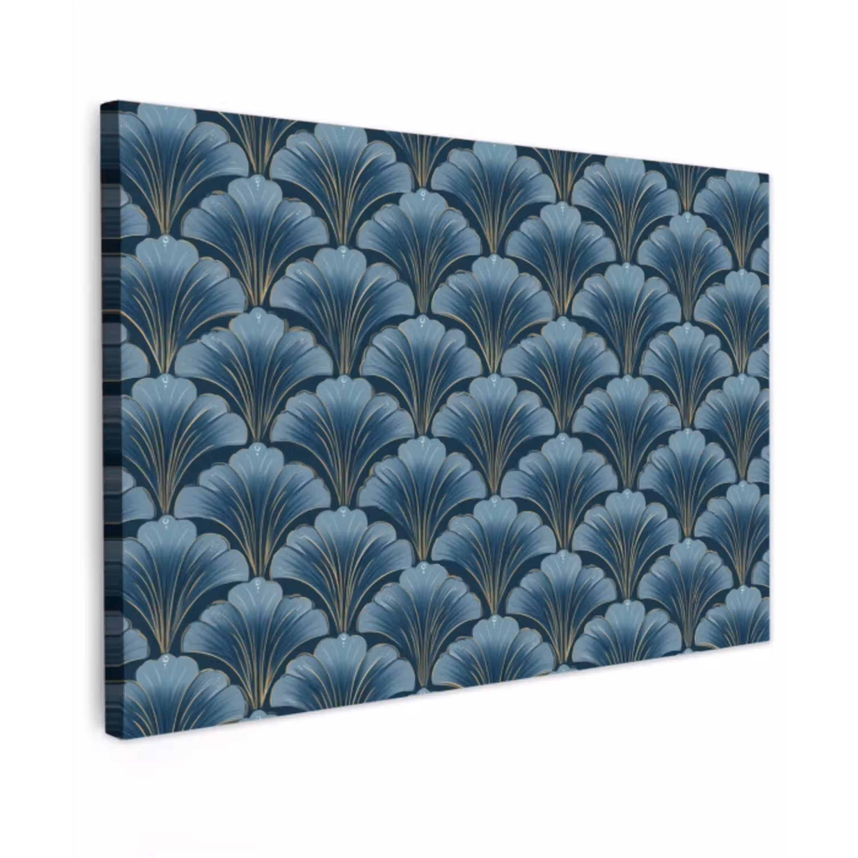 Patroon - Ginkgoblad - Blauw canvas 2cm klein 34 -z3d