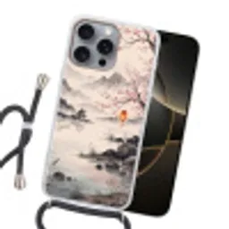 Zon - Japans - Traditioneel Hoesje iPhone 16 Pro Max met koord klein -sfeer1
