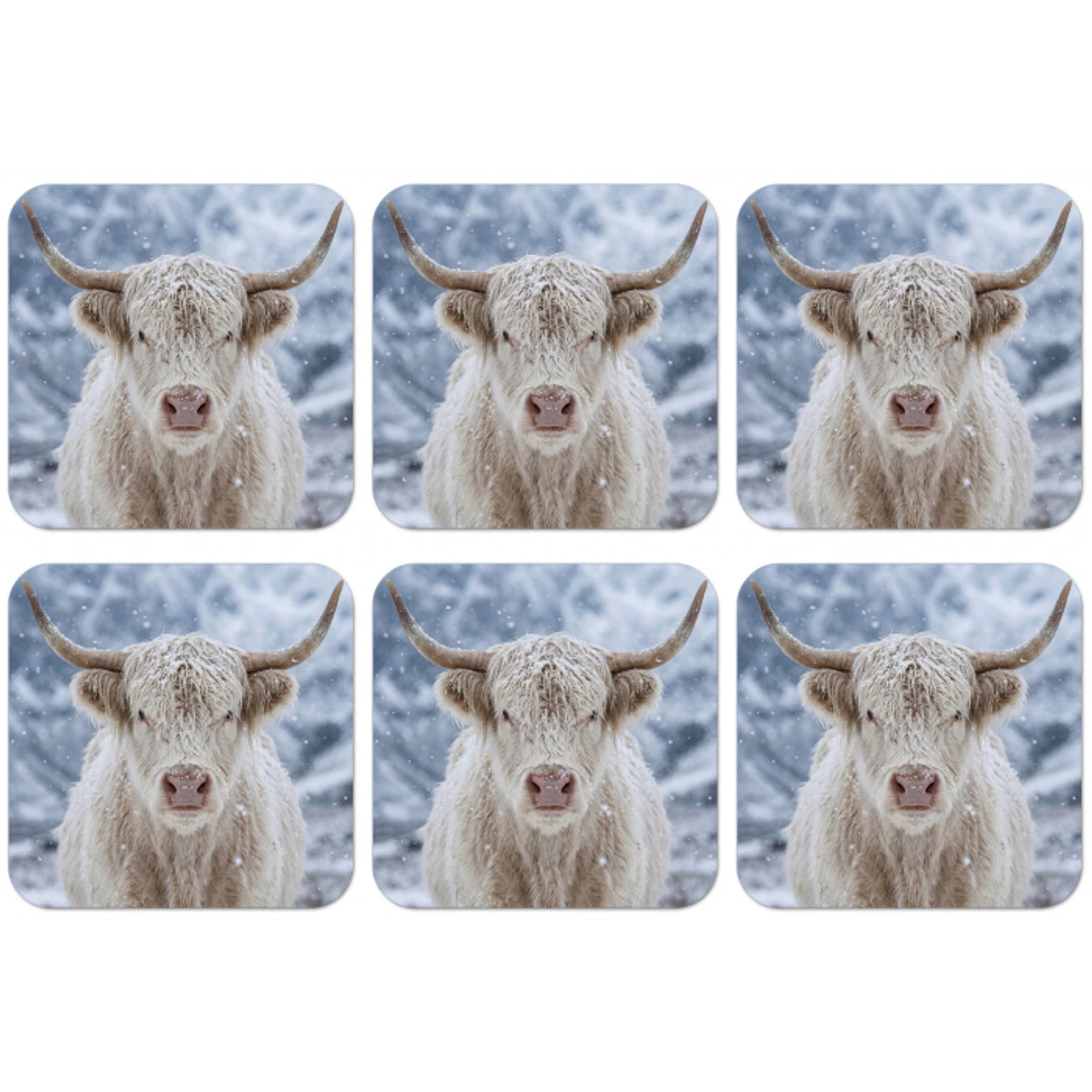 Schotse Hooglander - Sneeuw - Bergen - Winter onderzetter kurk middel -zkaufland3dotto