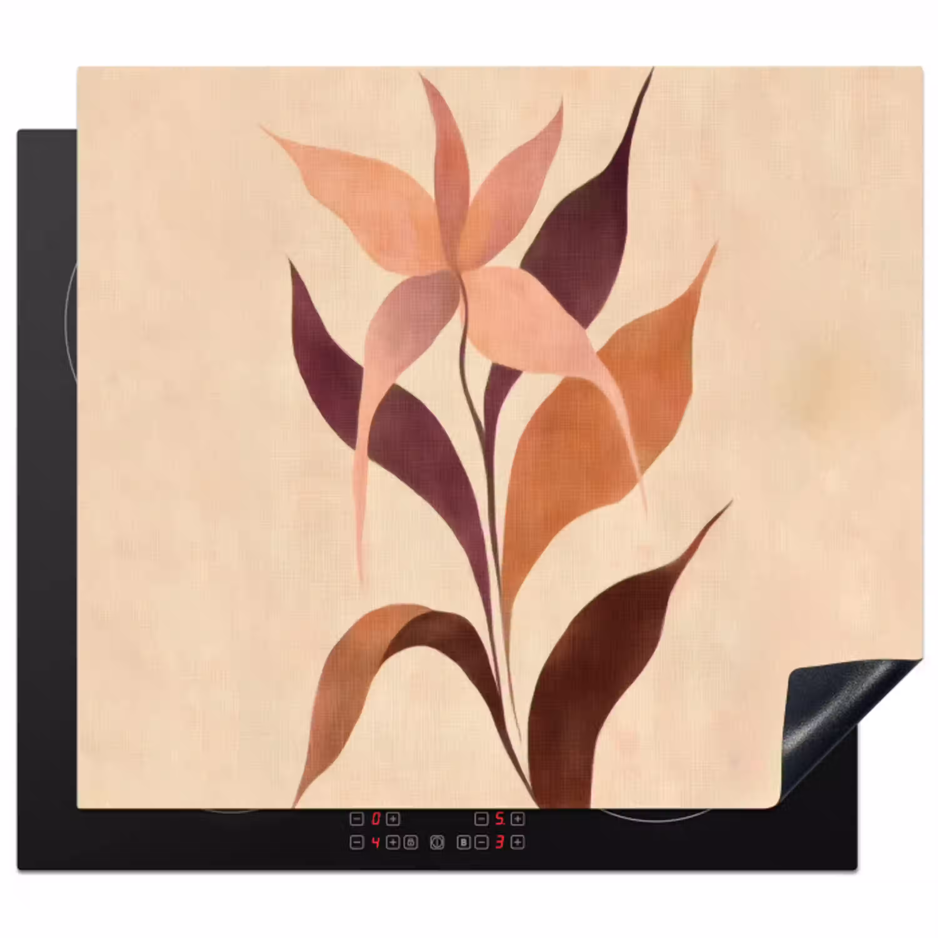 Minimalistisch - Bloem - Bladeren - Beige Inductie beschermer vinyl 3mm middel -3d