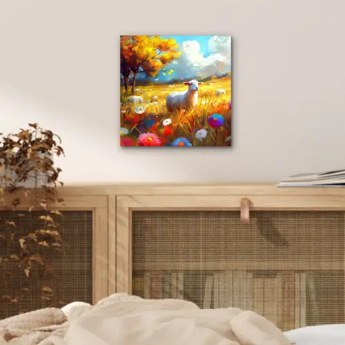 Schaap - Weide - Bloemen aluminium wit klein -sfeer3