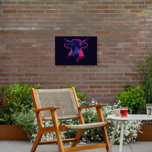 Stier - Neon - Zwart - Kleur Tuinposter op houten frame 2 cm dik klein -sfeer3