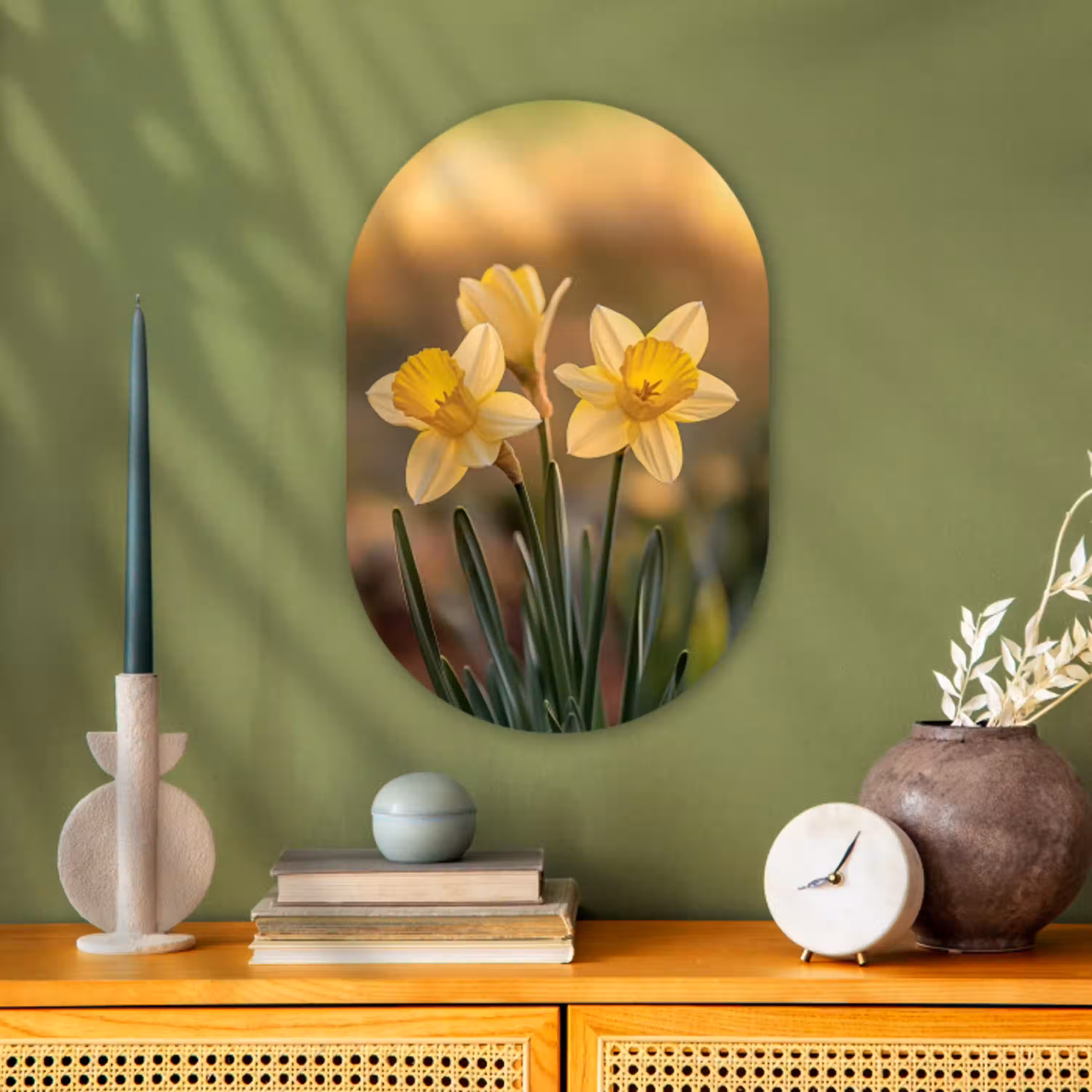Bloemen - Geel - Wazig Wandcirkel Ovaal Forex klein -sfeer2
