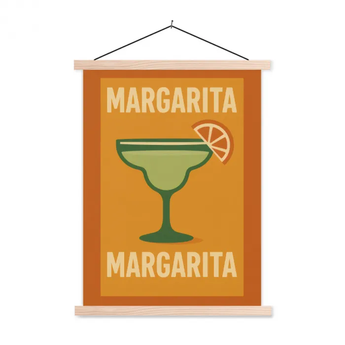 Illustratie - Margarita - Sinaasappelschijf - Oranje textielposter latten blank klein -3d