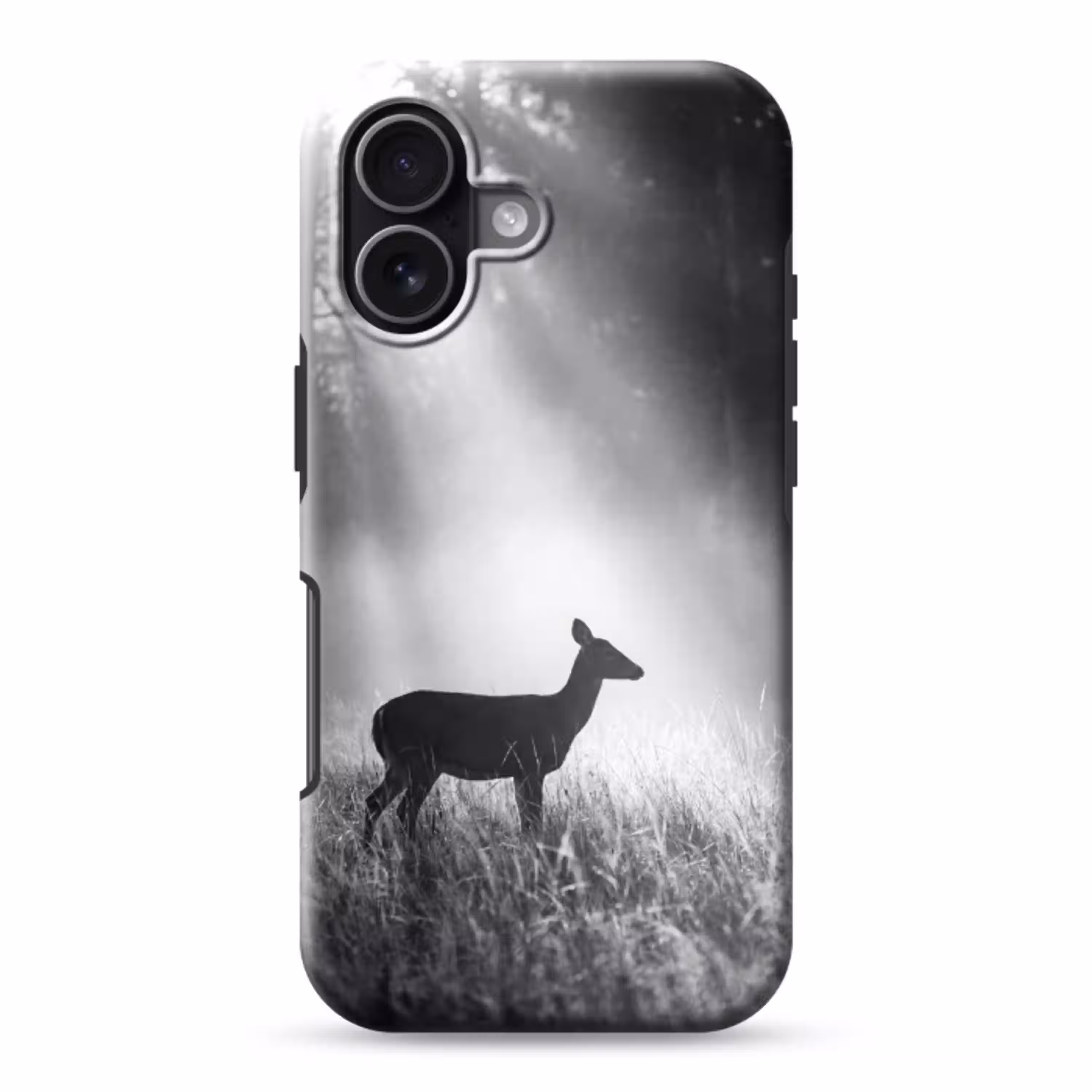 Hert - Bos - Zonnestralen - Zwart-wit - Natuur Toughcase MagSafe Apple iPhone 17 klein -3d