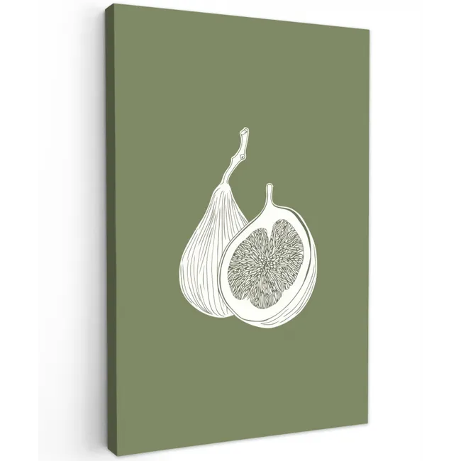 Vijgen - Minimalistisch - Getekend - Mosgroen Tuinposter op houten frame 2 cm dik klein -3d