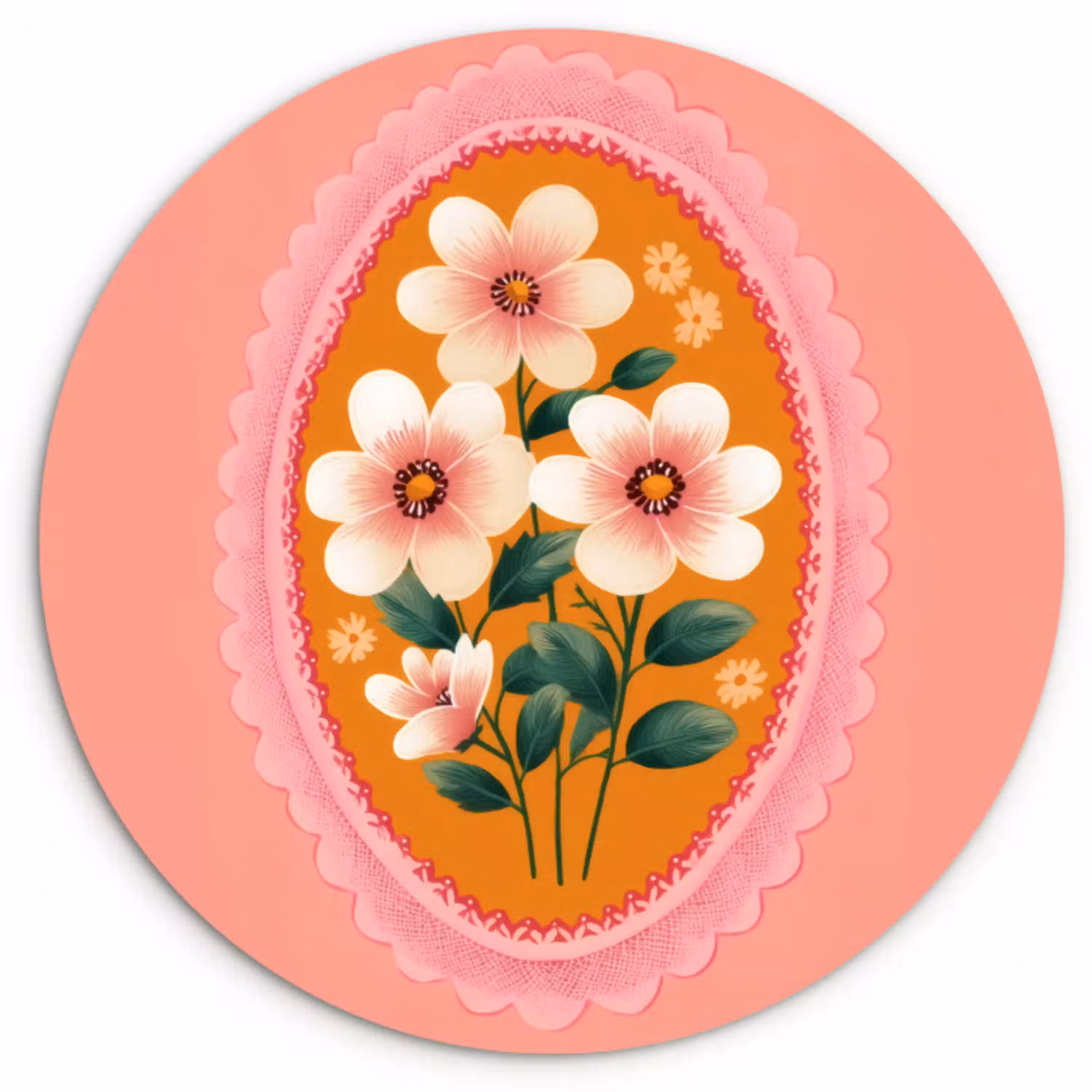 Illustratie - Bloemen - Rand - Roze Wandcirkel plexiglas klein -3d