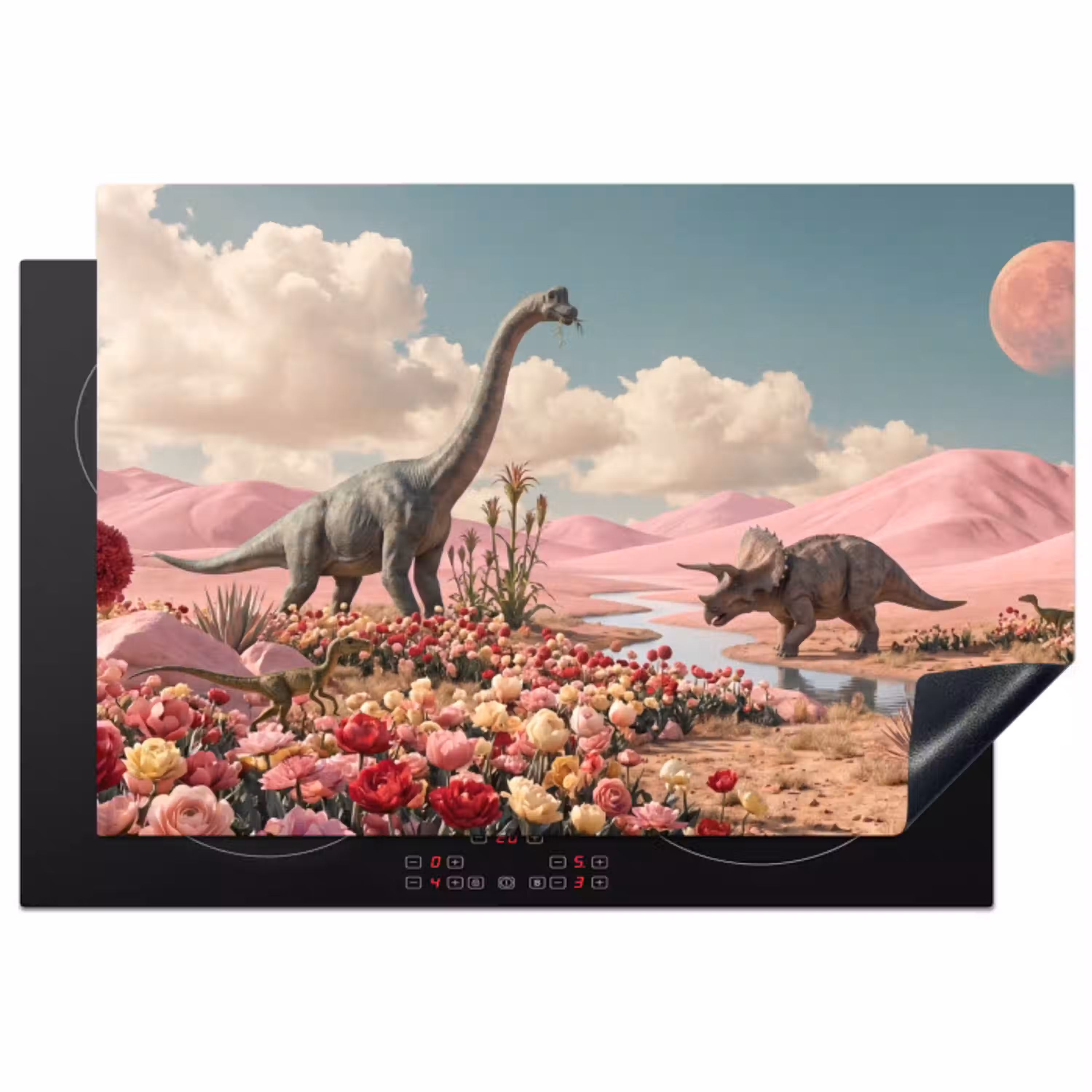 Dinosaurus - Roze - Landschap Inductie beschermer vinyl 3mm klein -3d