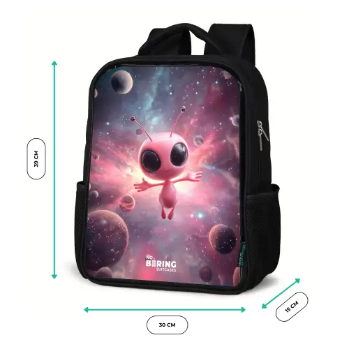 Roze Alien in Sterrennevel Rugzak - Zwart middel -productfoto_formaten