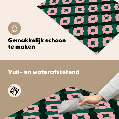 Groen - Roze - Retro - Sterren Inductie beschemer met haakjes klein 777 -ky-schoon-nl