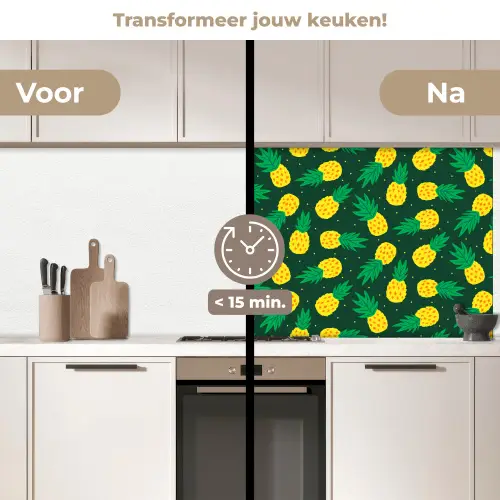 Donkergroen - Ananas - Bladeren keuken achterwand 2 middel 871 -voor-na2_NL