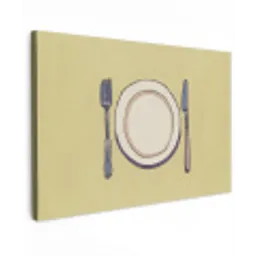 Illustratie - Bord - Bestek - Beige Tuinposter op houten frame 2 cm dik klein -3d
