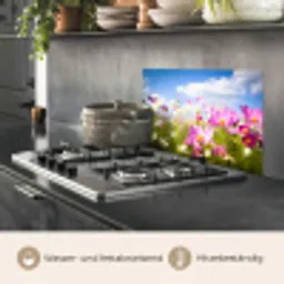 Bloemen - Wei - Paars - Gras - Wit - Wolken - Blauw keuken achterwand spatscherm klein -usp_DE