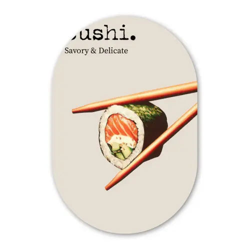 Sushi - Zalm - Rijst - Japans Wandcirkel Ovaal Glas middel -3d