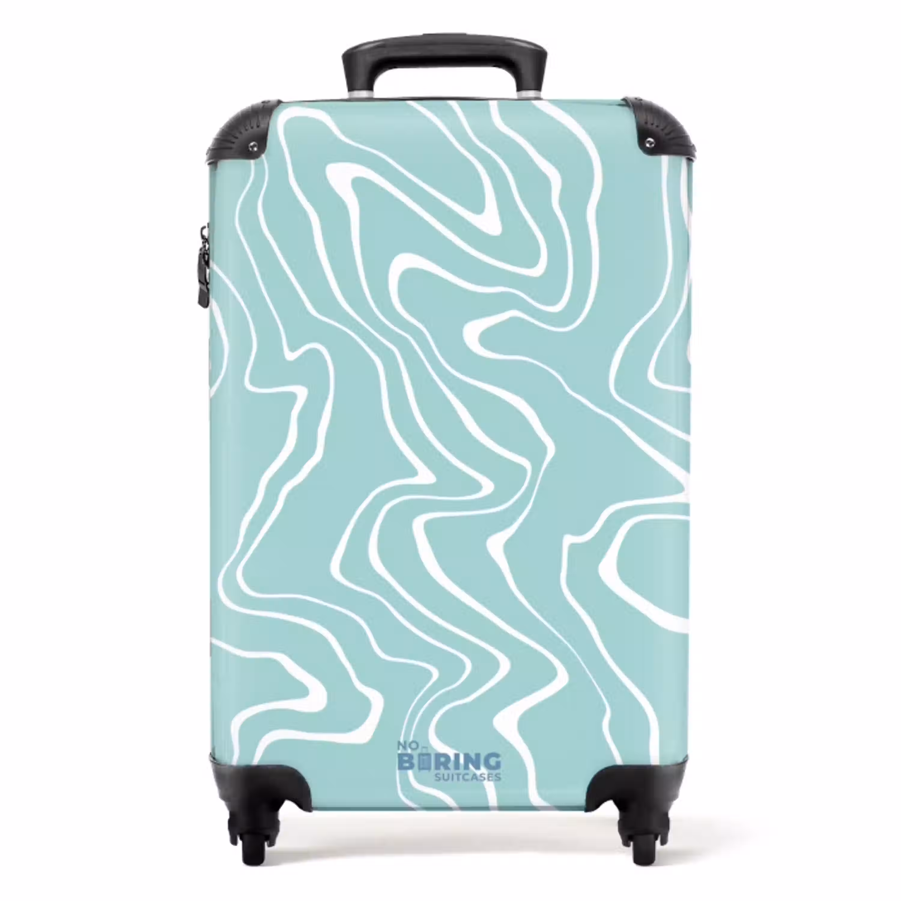 Lichtblauwe achtergrond met abstracte witte lijnen NBS - Handbagage koffer - Unisex middel -productfoto_recht