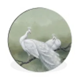 Pauwen - Wit - Natuur - Groen Wandcirkel aluminium klein -3d